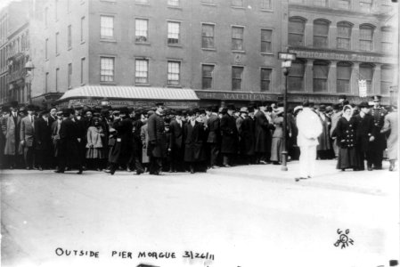 Triangle Waist Co. fire, N.Y.C.-Crowds outside pier morgue LCCN96513967