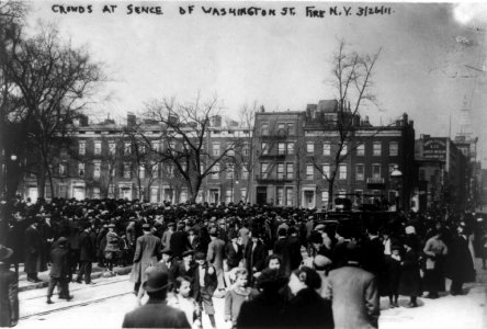 Triangle Waist Co. fire, N.Y.C.-Crowds at sence (i.e. scene) of Washington St. fire, N.Y. LCCN96513968