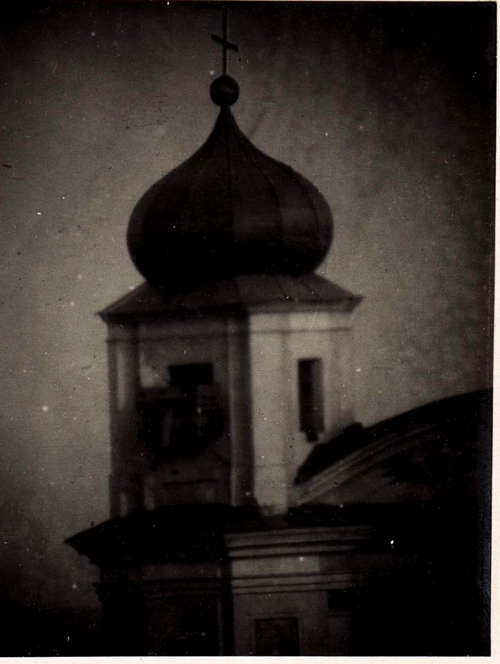 Triangulierungsarbeiten am Turm der russ.Kirche in Wladimir Wolinsky durch Jng.Ass.Rauh (BildID 15709058)