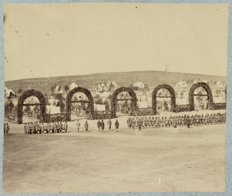 Troops in formation at Camp of the 44th New York Infantry near Alexandria, Va. LCCN2012648029