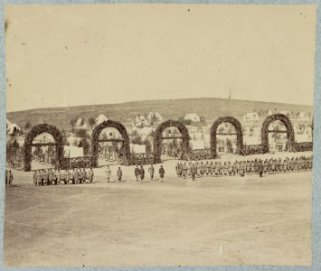 Troops in formation at Camp of the 44th New York Infantry near Alexandria, Va. LCCN2012648029