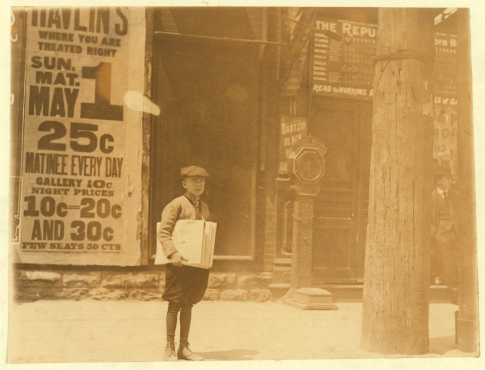 Truants like these may be found most any day between 11& 12 A.M. Jefferson St. Near Washington. May 5, 1910. LOC nclc.03462
