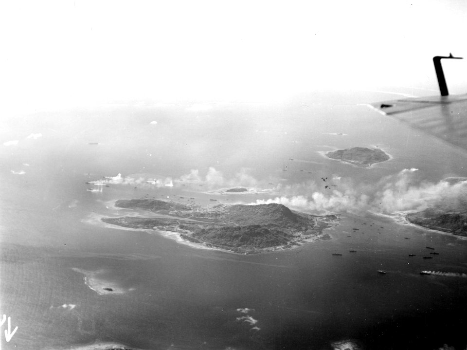 Truk Atoll under attack in February 1944 - aerial view