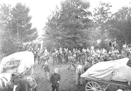 Truppen marschieren über die Schiffsbrücke über die Aare - CH-BAR - 3239934