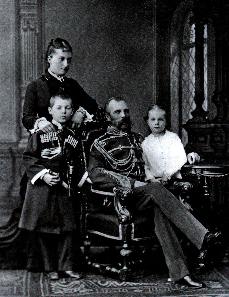 Tsar Alexander II, Princess Catherine Dolgorukova with their children George and Olga