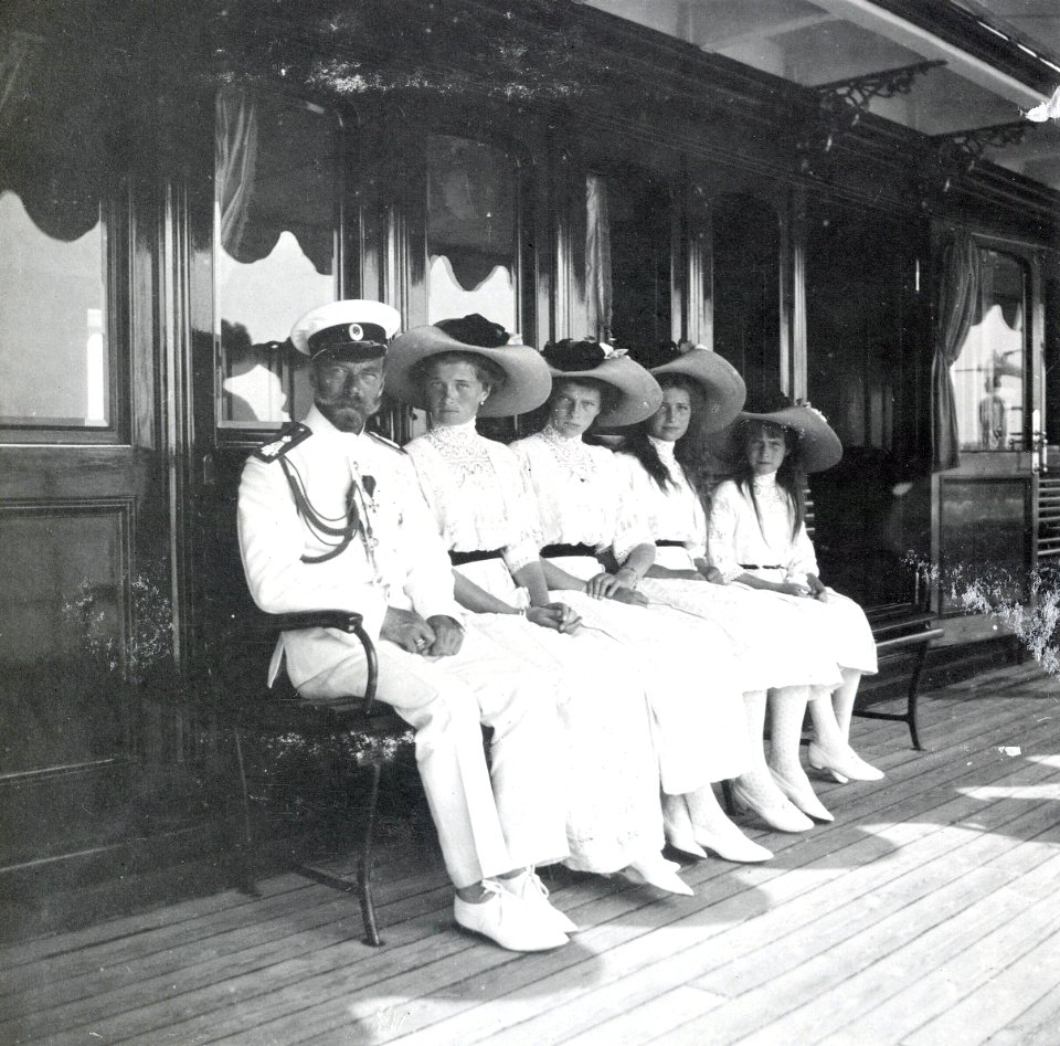 Tsar Nicholas II with his four daughters aboard the Imperial yacht Polar Star