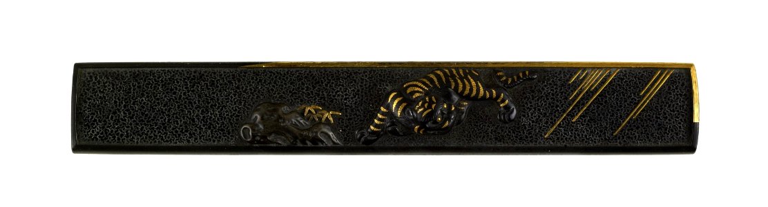 Tsuchiya Yasuchika - Kozuka with a Tiger by a Rock in the Rain - Walters 51778