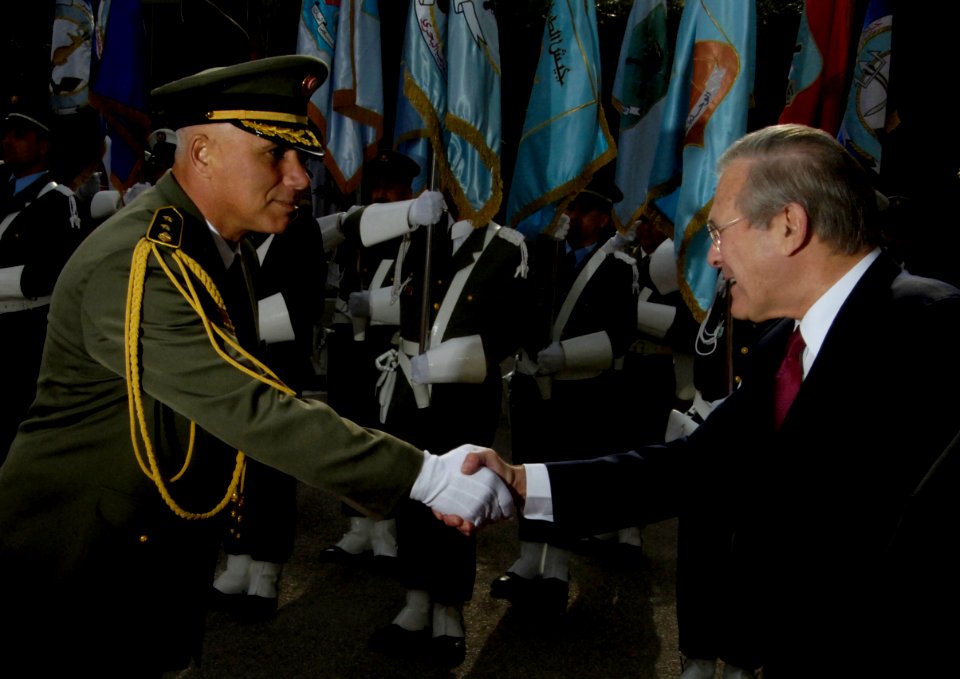 Tunisian Brig. Gen. Ben Mohamed greets Donald Rumsfeld on Feb. 11, 2006