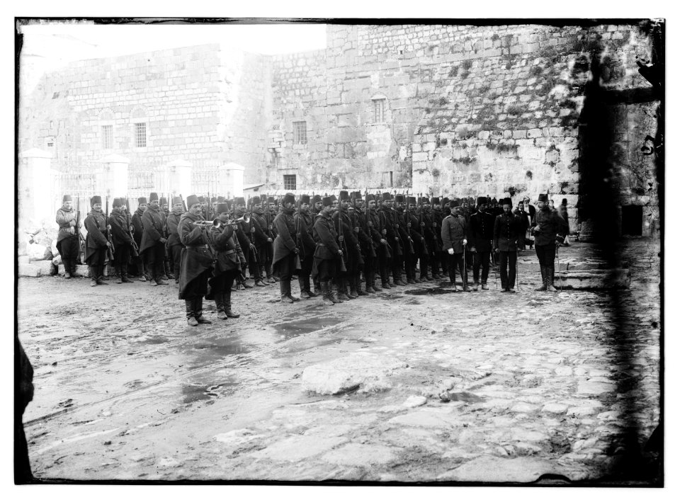 Turk. Mili drill beside Ch. of Nat. (i.e., Turkish military drill beside the Church of the Nativity) LOC matpc.09194