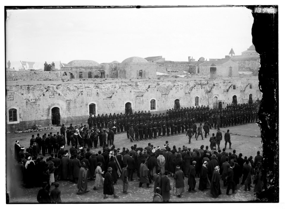 Turk. (i.e., Turkish) troops & band on parade ground. LOC matpc.04782