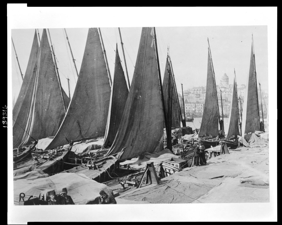 Turke(y)'s fleet There is always a great fleet in the harbor at Constantinople but instead of great men of war they are small sailing boats employed bu (sic) fishermen and coast treders LCCN2010650575
