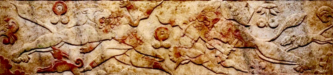 Turkic animal style, fighting scene with lions, Northern Zhou tomb, 592 CE