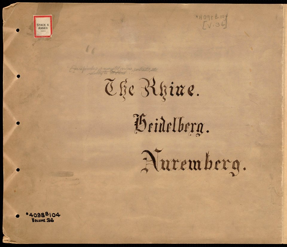 Tupper Scrapbooks volume 36, The Rhine, Front cover
