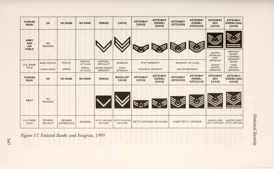 Turkey, a country study (1996) - Enlisted Ranks and Insignia, 1995