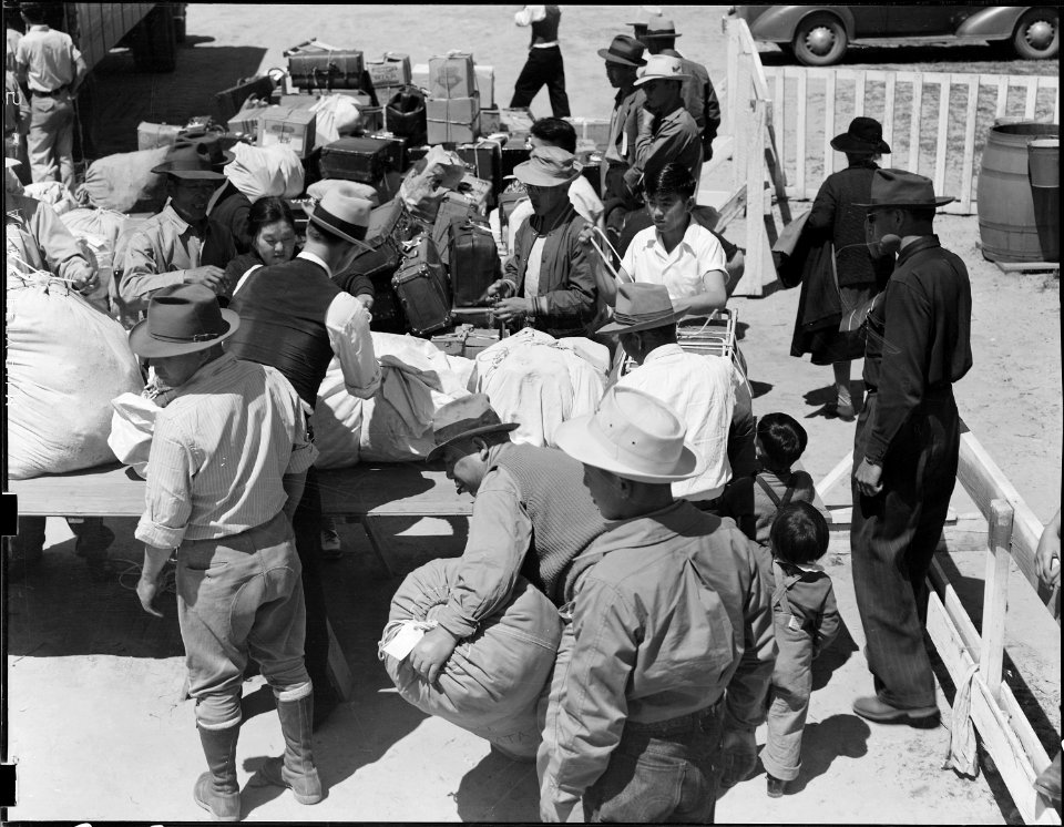 Turlock, California. Possessions brought to the Assembly center by evacuees of Japanese ancestry, a . . . - NARA - 537647