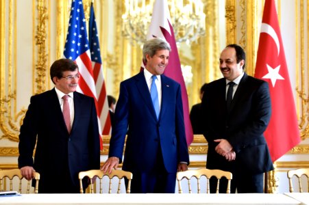 Turkish Foreign Minister Davutoğlu, U.S. Secretary Kerry and Qatari Foreign Minister Al Attiyah photo