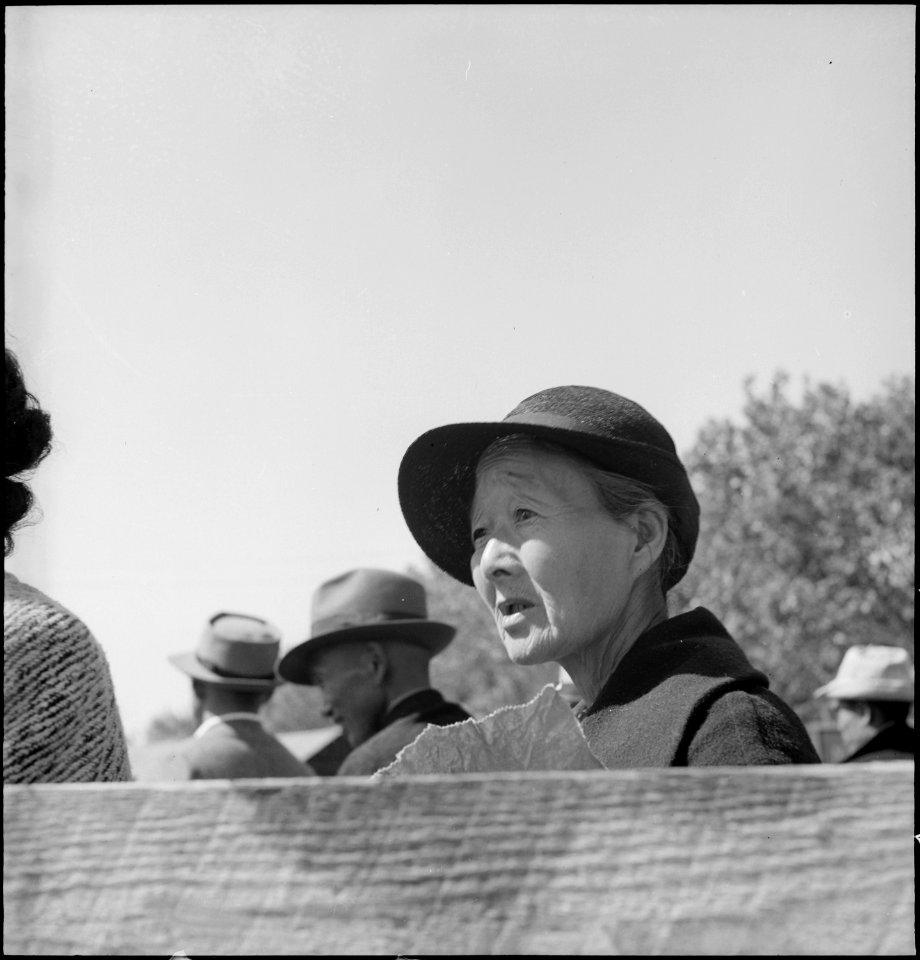 Turlock, California. This aged woman of Japanese ancestry , in foreground, has just arrived at this . . . - NARA - 537652