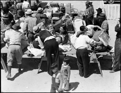 Turlock, California. Possessions brought to the Assembly center by evacuees of Japanese ancestry, a . . . - NARA - 537645
