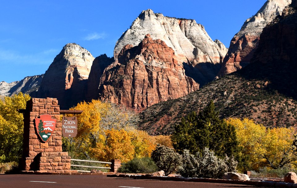Twin Brothers with Zion NP sign
