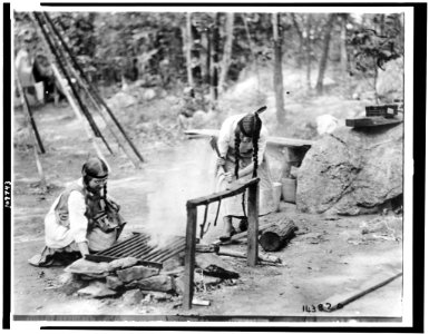 Two Girl Scouts building a fire in camp LCCN94501674