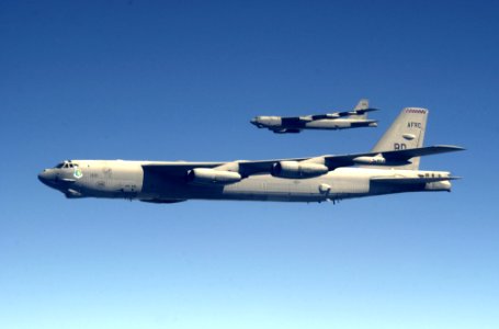 Two B-52s in air smzller