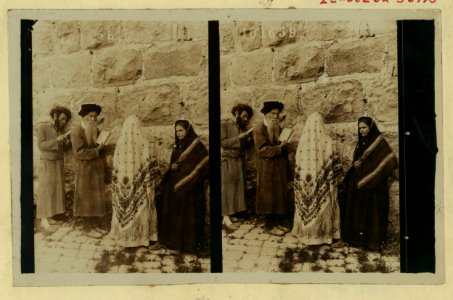 Two Jewish men and two women standing in front of the Wailing Wall, Jerusalem LCCN2004672886