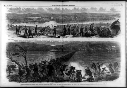 Two illustrations- 1. Engagement between the National troops and the Rebels, on the Virginia side of the Potomac, opposite Edward's Ferry, on 22nd October - battery of parrott guns on LCCN96525293