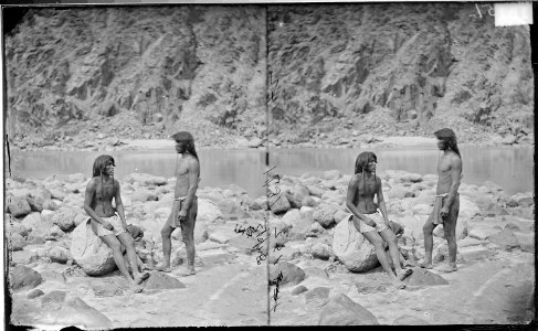 Two Mohave braves dressed in loincloths, full-length, standing, western Arizona - NARA - 523919
