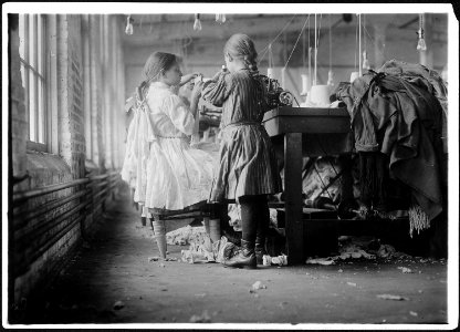 Two of the tiny workers, a raveler and a looper in London Hosiery Mills. London, Tenn. - NARA - 523370 photo