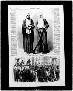 Two members of the Ku-Klux Klan in their disguises The riots at the election in Blackburn, England. LCCN97516403
