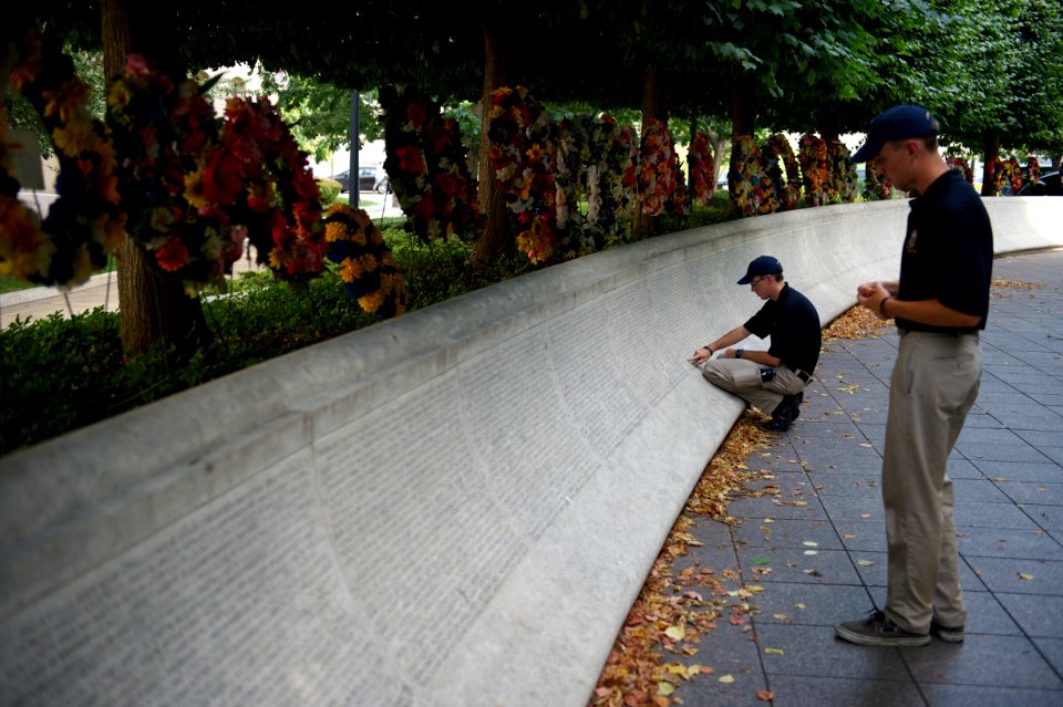 Two law enforcement explorers by the National Law Enforcement Officers Memorial