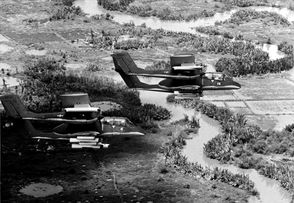 Two OV-10A Broncos of VAL-4 fly over the Rung Sat Special Zone