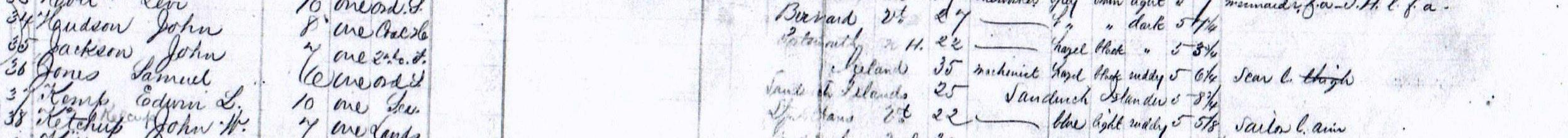 Two Sandwich Island (Hawaii) sailors John Jackson & Samuel Jones enlisted U S Navy July 1863 at Boston Mass