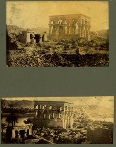 Two photographs showing the ruins of a temple (Trajan's Kiosk or Pharaoh's Bed) on the island of Philae, Egypt) - AB (monogram LCCN2003677050 photo