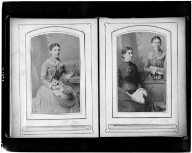 Two portraits on cartes de visite- Martha Freud, three-quarter length portrait, seated, facing right, holding hat on her lap, and half-length, standing, facing front with her sister, Minna LCCN97519841