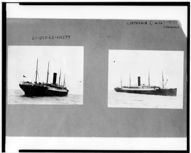 Two photographs of the Carpathia with Titanic lifeboats LCCN98509237