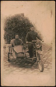 Two unidentified African American soldiers in uniforms and overseas caps on motorcycle with sidecar LCCN2017648687 photo