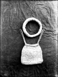 Two unidentified Indian woven items on display, ca.1900 (CHS-3960)