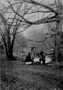 Two photographers having lunch in the Bull Run area before the second battle, 1862
