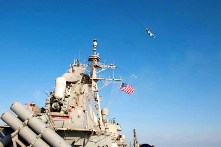 Two Russian Sukhoi Su-24 fly over the USS Donald Cook (DDG-75) - 160412-N-00000-009