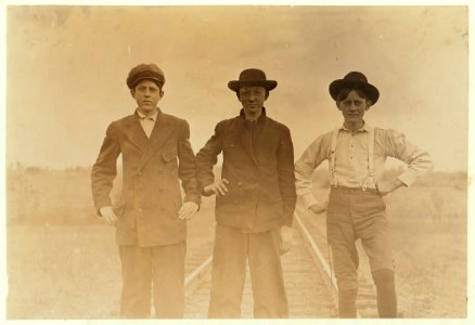 Types of adolescents. Boys working in Eureka Cotton Mills, Chester, S.C. Rob Dover-(Tallest boy). Been in mill eight or nine years. Melvin Reilly (next). In mill one year. Boyd McKowan LOC nclc.01457