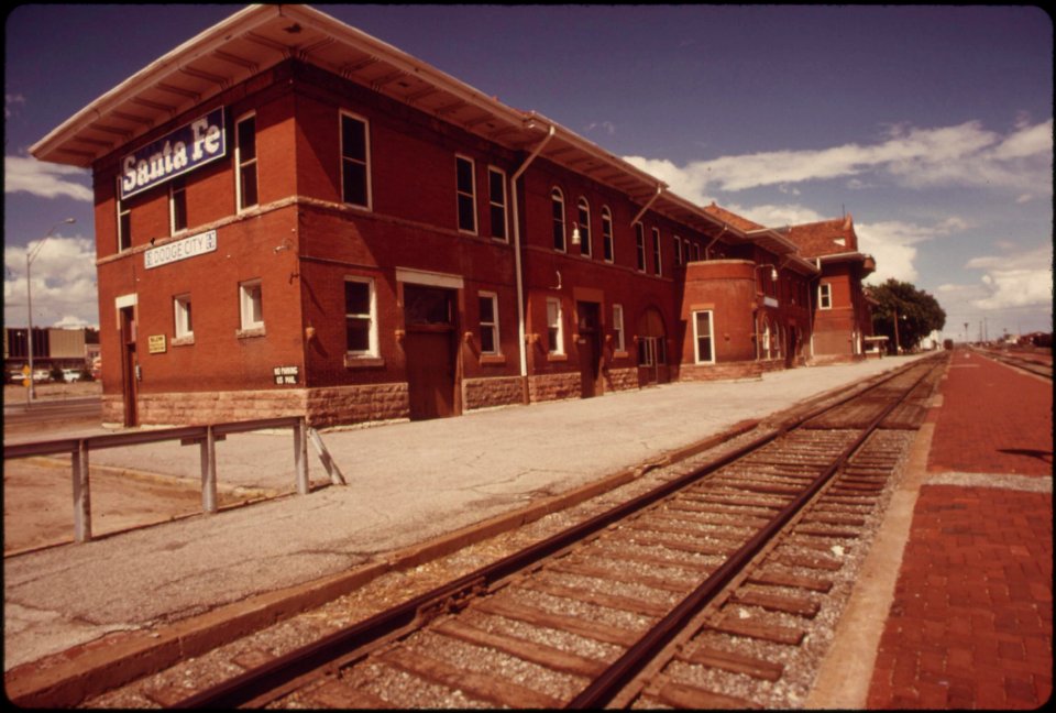 Two-trains-a-day-one-each-way-pass-through-dodge-city-kansas-route-of-the-southwest-limited-between-los-angeles-and-chicago-june-1974 7158212846 o