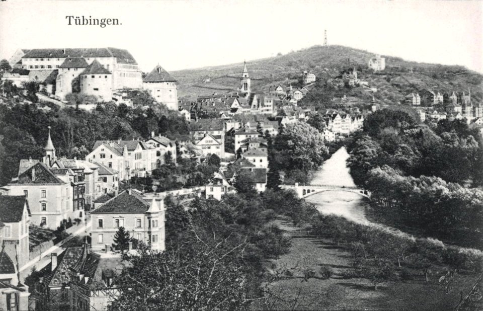 Tübingen von Westen, Luftaufnahme (AK 10440 H Sting ca. 1908)