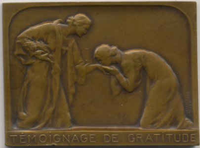 Témoignage de Gratitude à Mme De Zilinsky, plaquette by Jacques Marin (1877-1950), Belgium, 1919, Coins and Medals Department of the Royal Library of Belgium, 2M370 - 12 (recto)