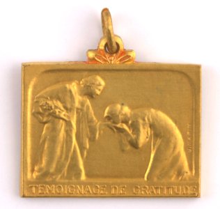 Témoignage de Gratitude, plaquette by Jacques Marin (1877-1950), Belgium, 1919, Coins and Medals Department of the Royal Library of Belgium, 2Lef87-28 (recto)
