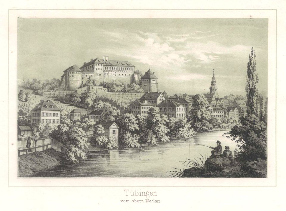 Tübingen vom oberen Neckar Lithographie 1857