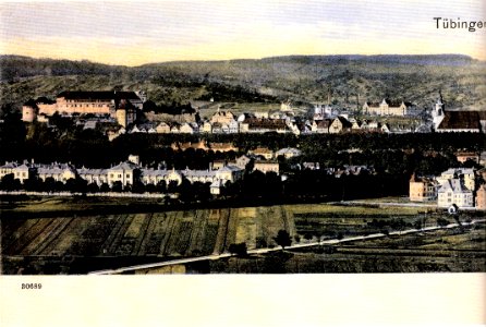 Tübingen. Ansicht vom Galgenberg (Panorama-AK 30689 E Mauthe 1904 links TPk066)