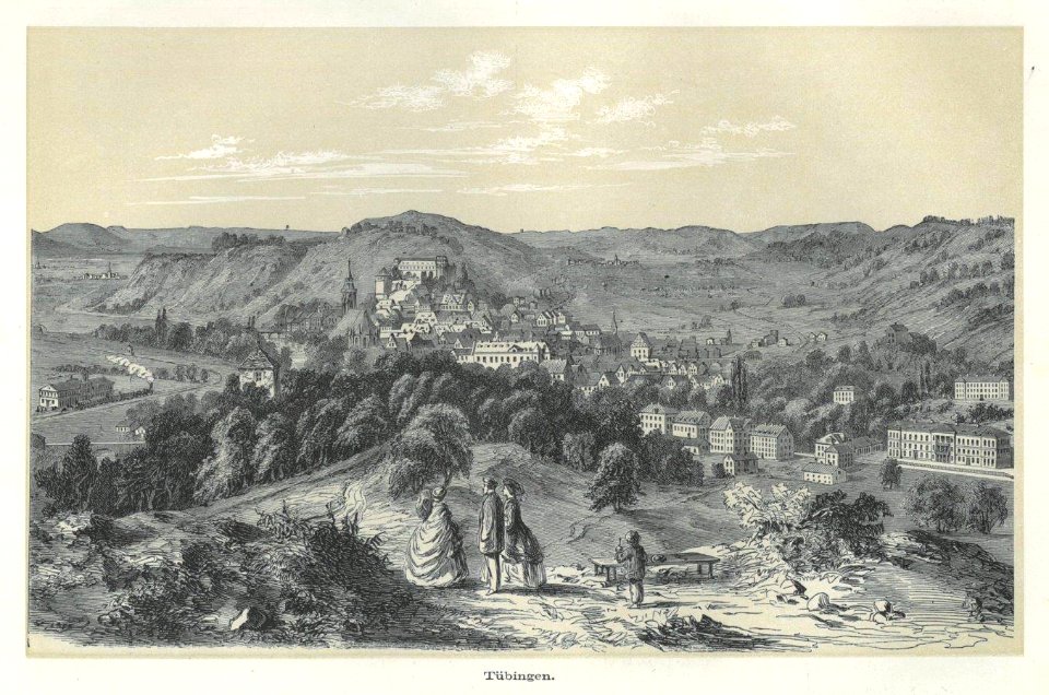 Tübingen. Blick vom Österberg Holzstich 1866