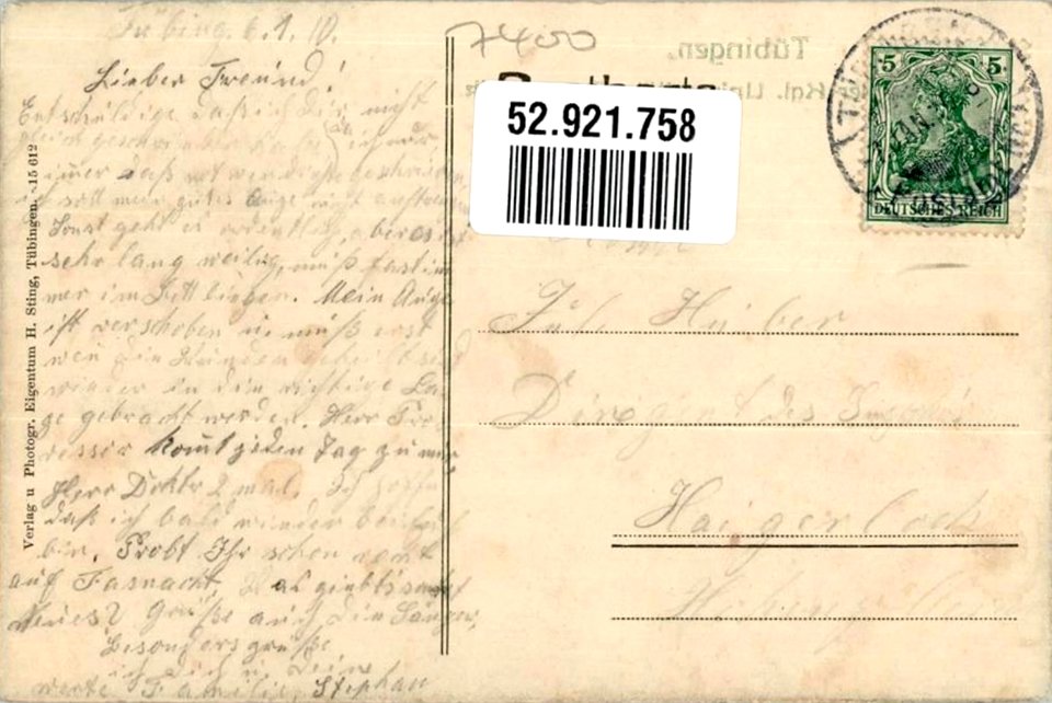 Tübingen. Partie mit der Kgl. Universitäts-Augenklinik (AK 15612 H Sting 1910) R