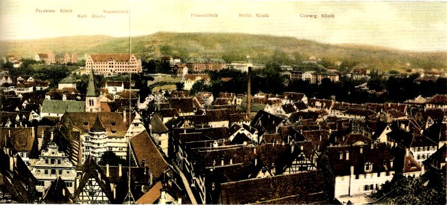Tübingen. Blick vom Turm der Stiftskirche nach Westen und Norden (Panorama-AK H Sting 1907 rechts TPk071)